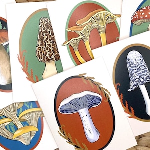 Cartes de correspondance aux champignons | Jeu de cartes | Champignon vénéneux Chanterelle Morel Cartes de vœux
