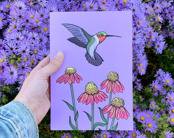 Hummingbird and Coneflowers Journal | Native Garden Blank Book | Gifts for Nature Lovers | Native plants notebook