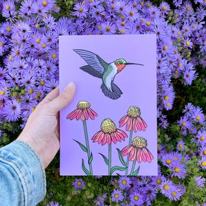 Hummingbird and coneflowers journal blank book