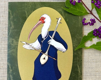 Bird Blank Greeting Card | Ibis playing an Igil | Bird Card | Folktale Card