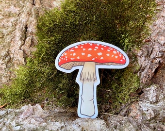 Fliegenpilz Aufkleber: Natur Illustration Fliegenpilz Vinyl Aufkleber