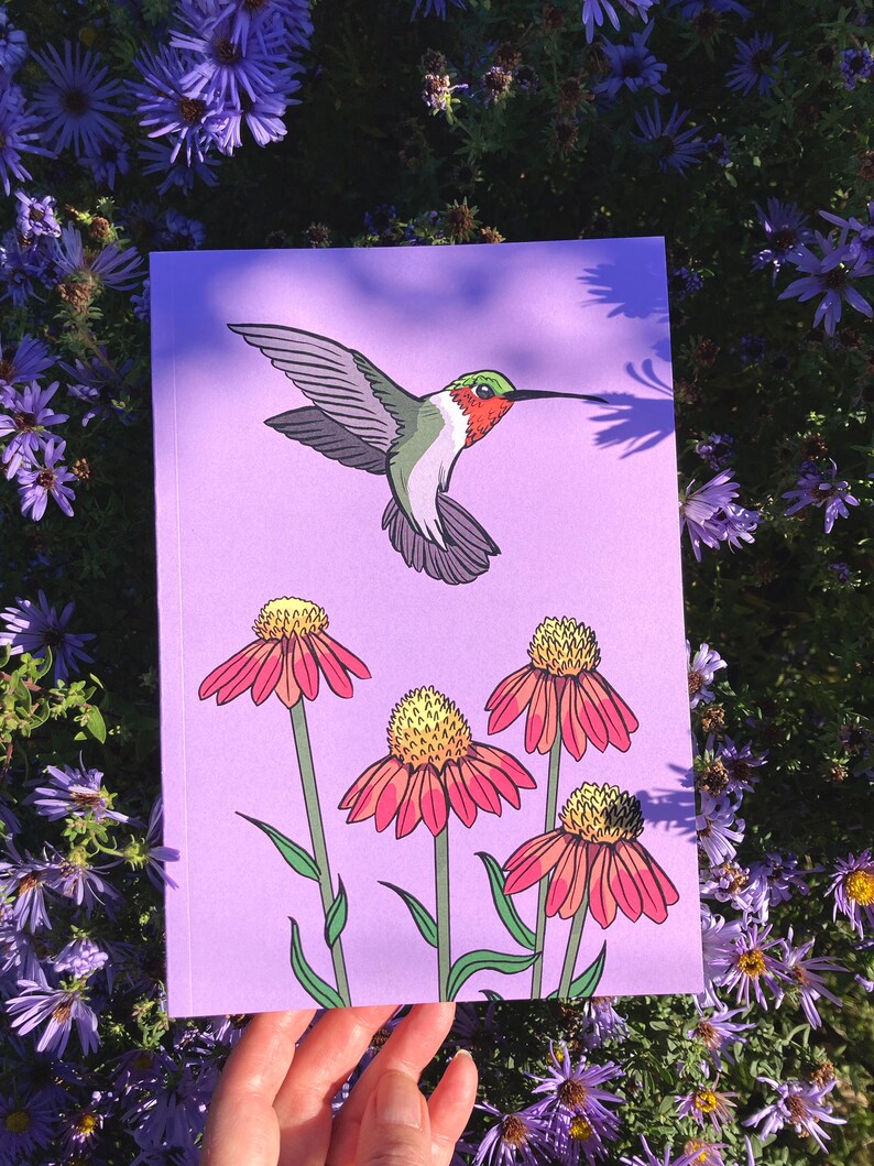 Hummingbird and Coneflowers Journal Native Garden Blank Book Gifts for Nature Lovers Native plants notebook image 3