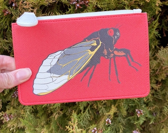 Cicada Mini Clutch Bag | Insect Zippered Pouch Carry All Case