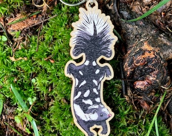 Spotted skunk keychain | Wooden keychain | sustainable wood keychain