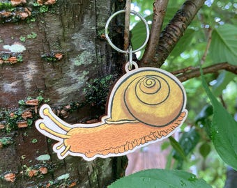Snail keychain | Wooden keychain | snail art sustainable wood mollusk bug keychain
