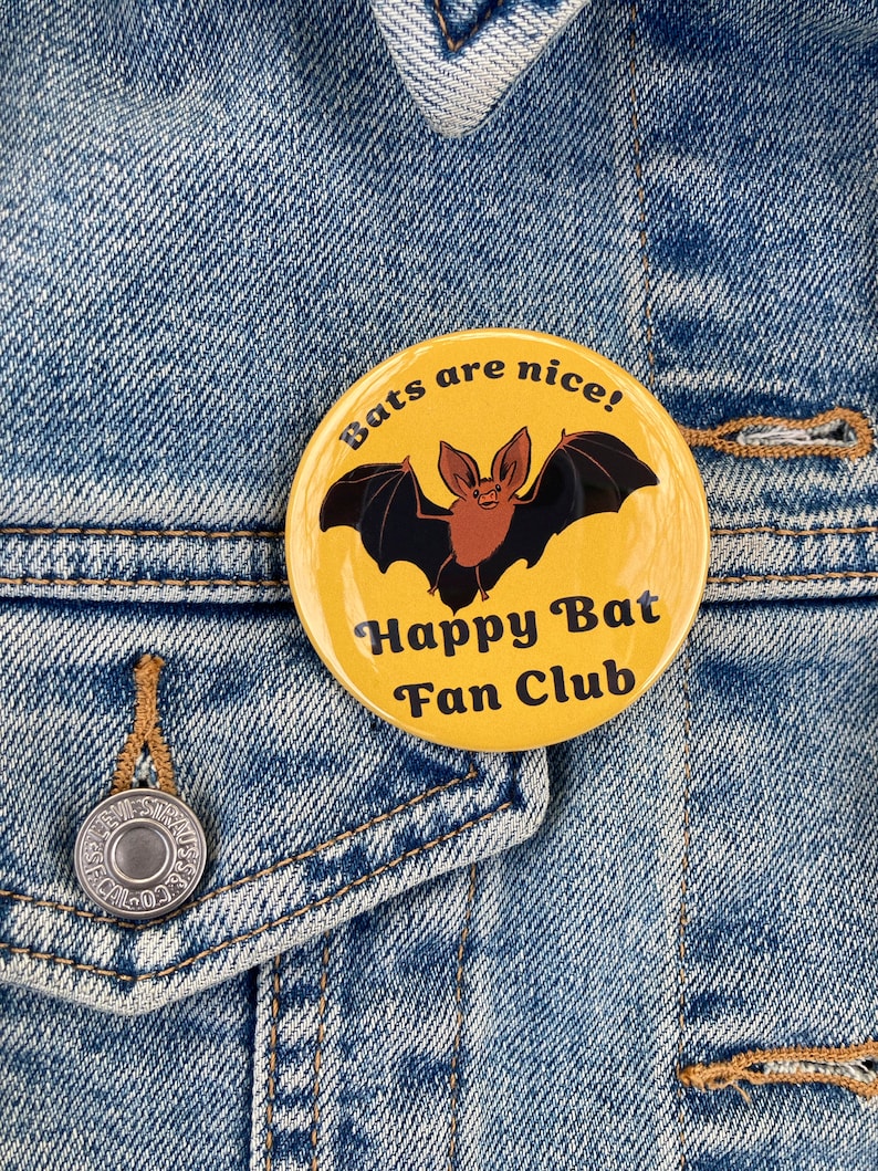 Happy Bat Fan Club Pin Bat Pinback Button Cute Bat Button image 1