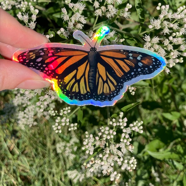 Monarch butterfly holographic vinyl sticker | water bottle sticker | laptop sticker |waterproof sticker