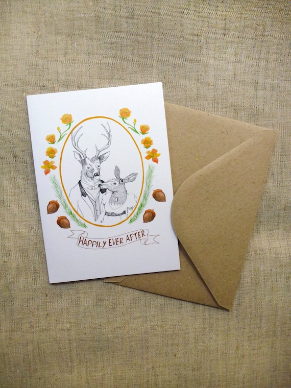Deer Woodland Wedding Card Engagement Card Happily Ever After