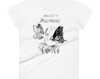 Protect Pollinators Butterfly Moth Native Plants fitted short sleeve t-shirt