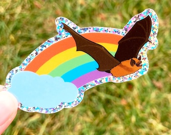 Glitter Rainbow Bat Vinyl Sticker: Waterproof Decal