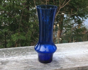 GERMANY, Cool blue 8 inches,  mid mod glass vase (1965), see ruler for specs