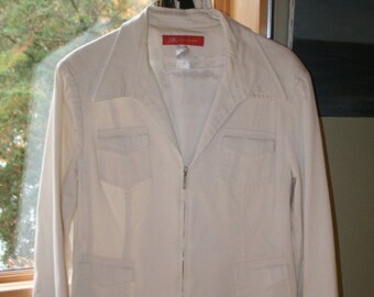 Jacket, ANNE KLEIN White Cotton spandex. Zipper, No lining, breast pockets, long arms, Size 14