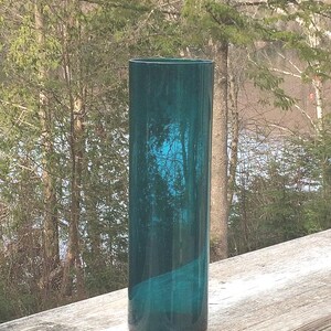 Vase, Turquoise blue, Blenko-like, about 10x3 inches