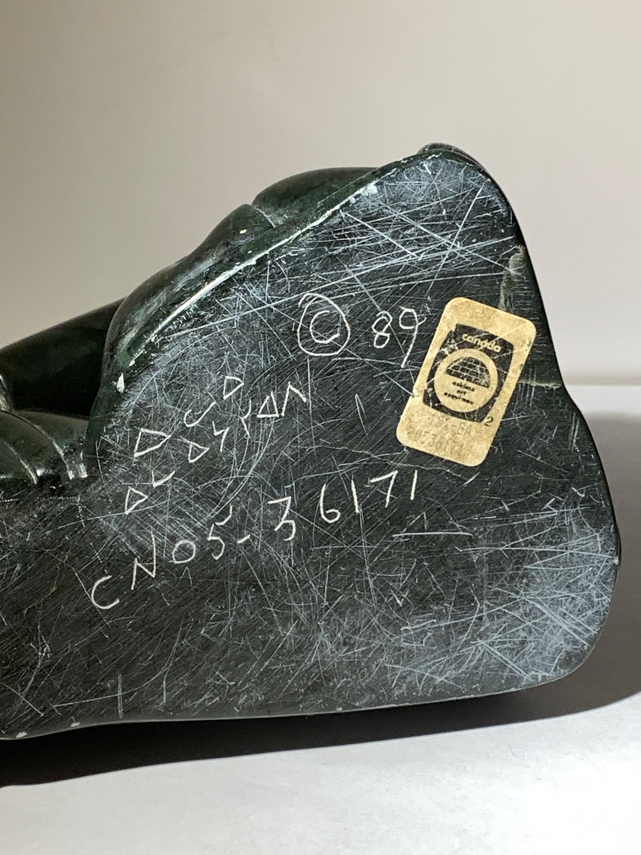 Inuit Art Stone Carving: Hunter & Walrus Sculpture by Eli