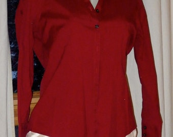 Blood-Red  long sleeved shirt, viscose.  NO IRON  Size Large