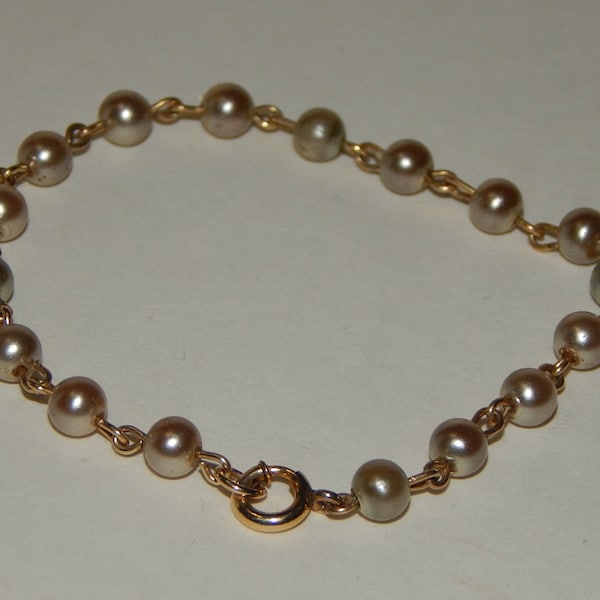 Gold-filled Bracelet, Clasp says 1/20 12k gold filled, with pearls, 7"