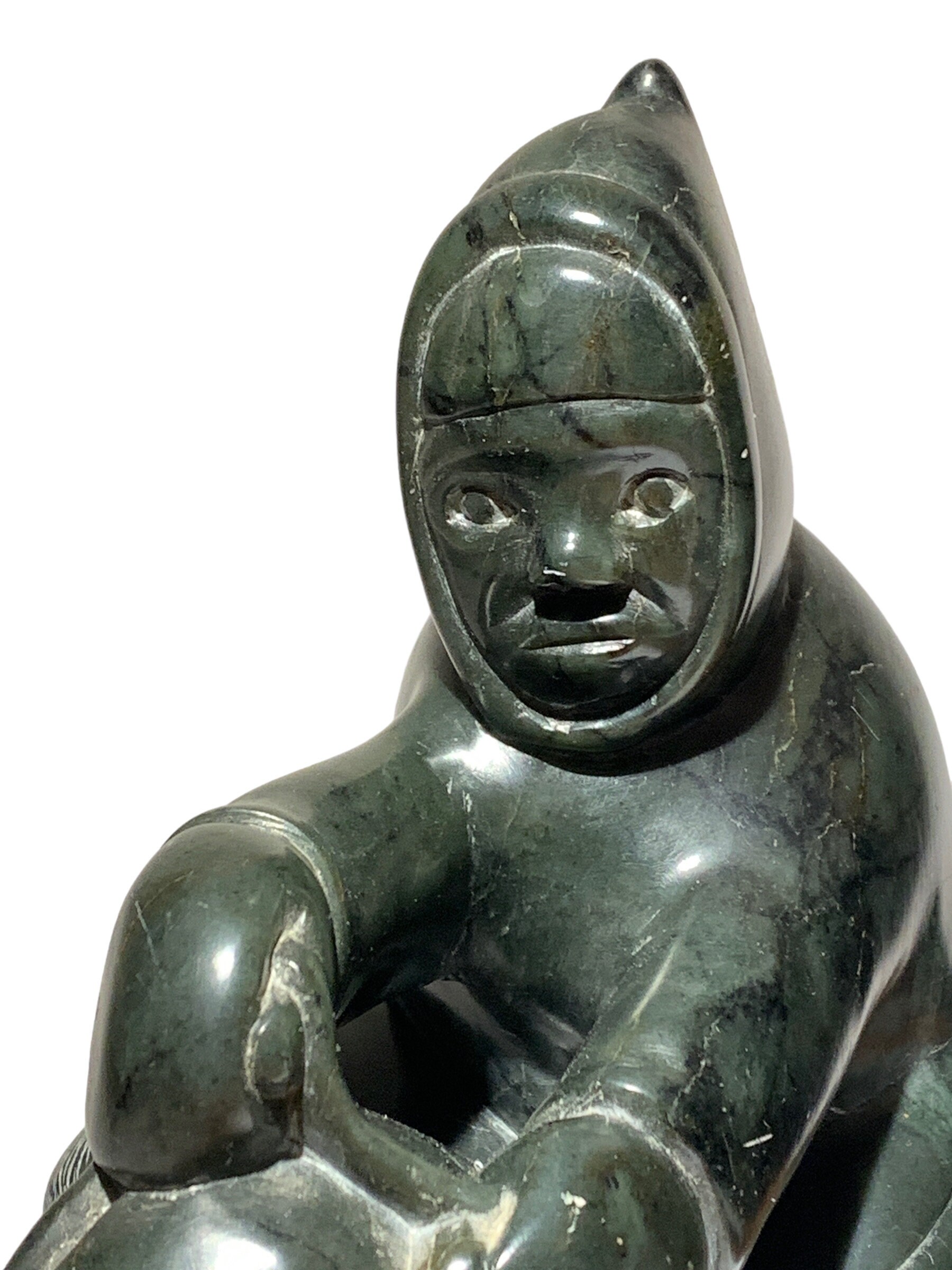 Inuit Art Dark Green Stone Carving Sculpture - HUNTER
