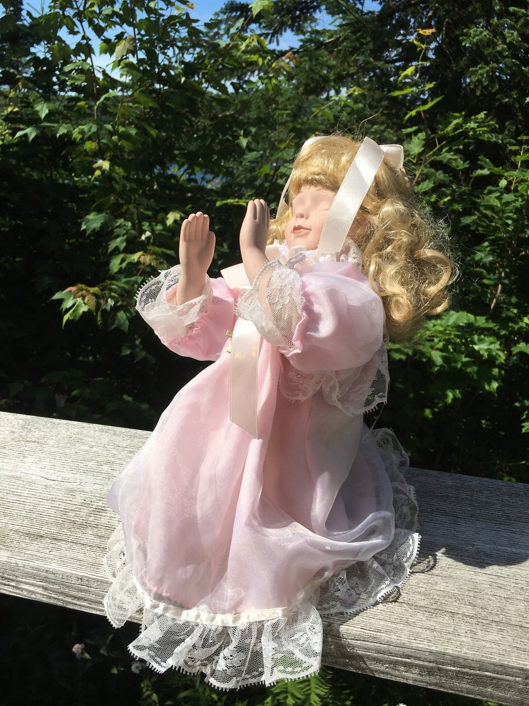 Doll Porcelain Praying About 28 Pink Outfit With Etsy