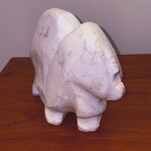 Inuit Art White Stone Carving: Buffalo Spirit Sculpture, Alex Alikashuak, 1999, Whale Cove, White Buffalo Spirit, 8"x6"x3" 1999