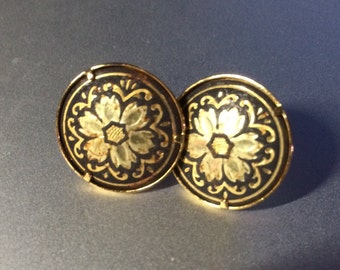 Earrings, Gold coloured Flower Stud, half an inch with butterflies, my mother's