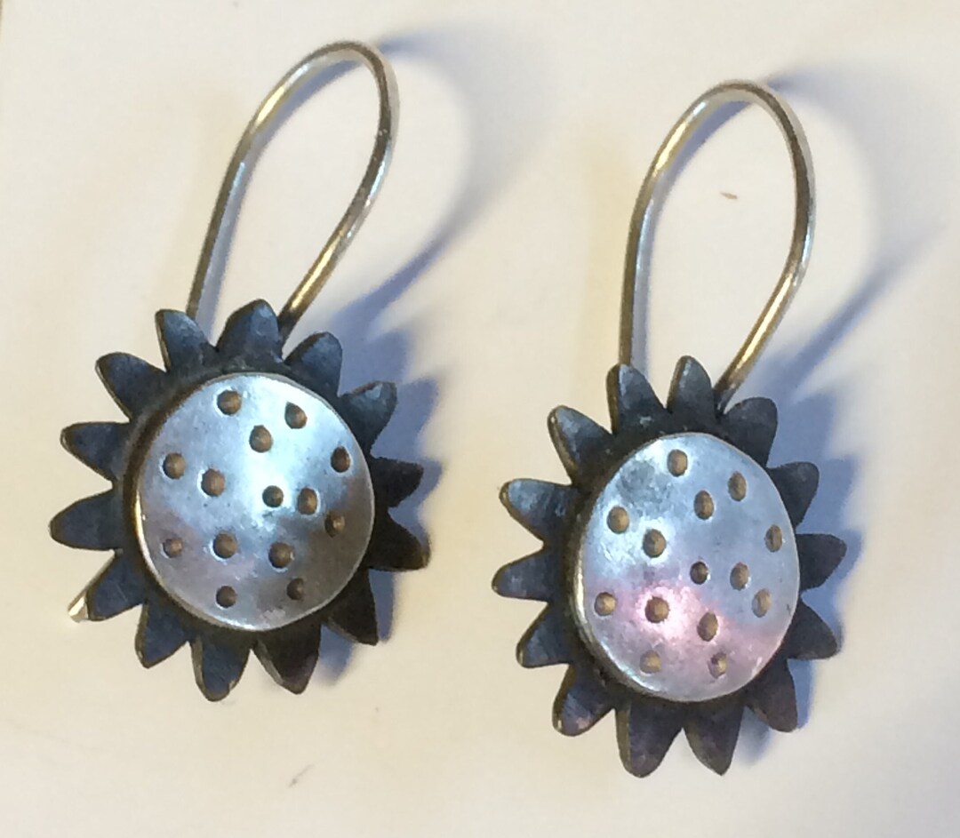 Earrings, Sterling Silver Sunflower Dangling, Designed by Joanne - Main Image