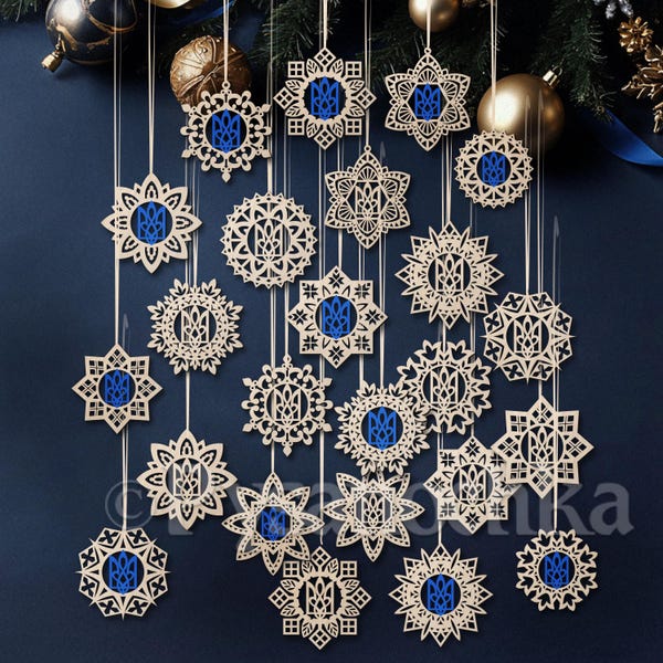 Set of 12 ornaments OR single ornament with Trident symbol of Ukraine Tryzub Christmas ornaments for rustic Wooden Holiday Decor Best Gift
