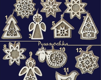 Ensemble de 12 décorations de Noël pour flocons de neige en bois rustiques Décor de vacances Meilleur cadeau Art ukrainien Décorations écologiques en contreplaqué Folk Art Xmas