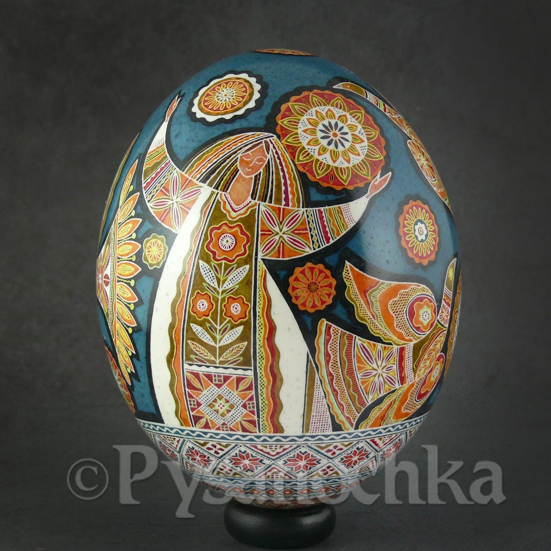 Easter Ostrich Egg With Angels, Collectible Ukrainian Hand-painted ...