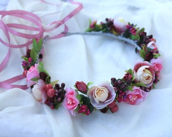 Blush rosa flor corona Blush boda corona flor chica corona peonía flor corona flor niño accesorios de pelo nupcial