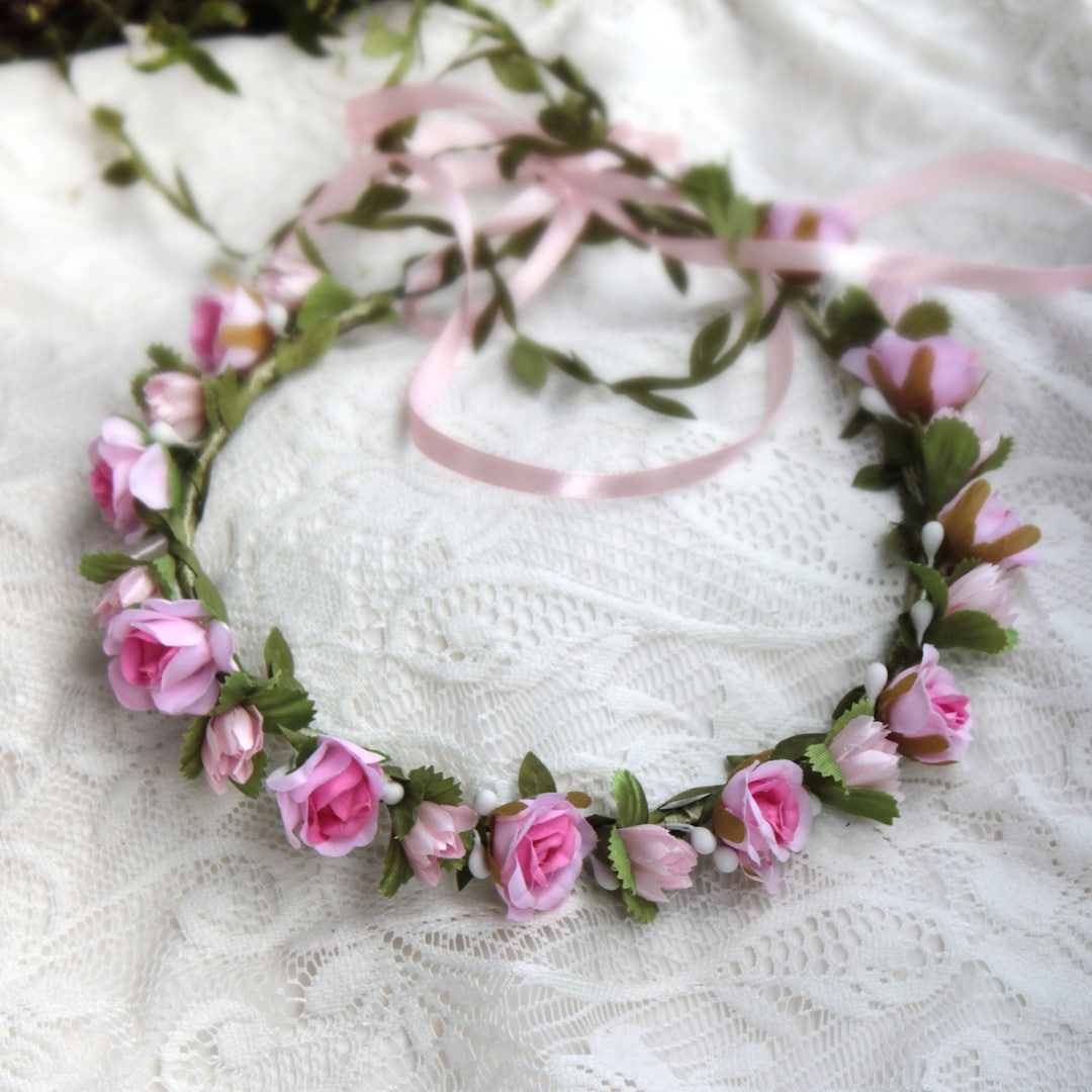 Blush Pink Rose Flower Crown Flower Tiara Wedding Floral Wreath Girl