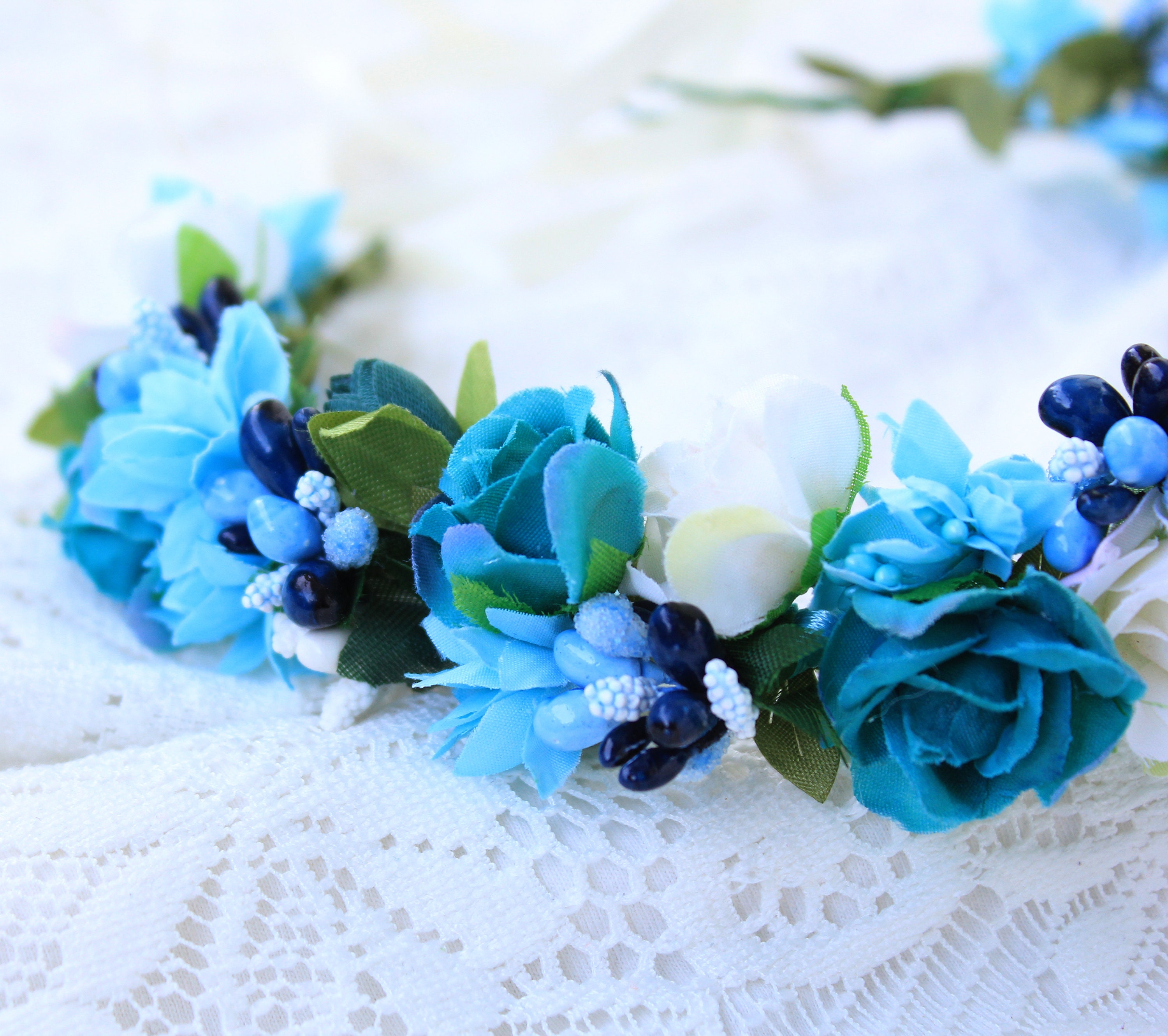 Blue and White Rose Flower Crown Crown for Girl Floral Head Wreath ...
