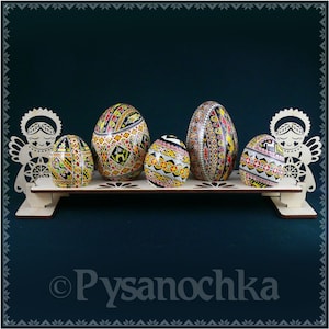 Real plywood pysanka display stand for 5 Chicken or Goose Easter Egg. Pysanky (Angels) Gift Pisanki Osterei. A great gift for a collector
