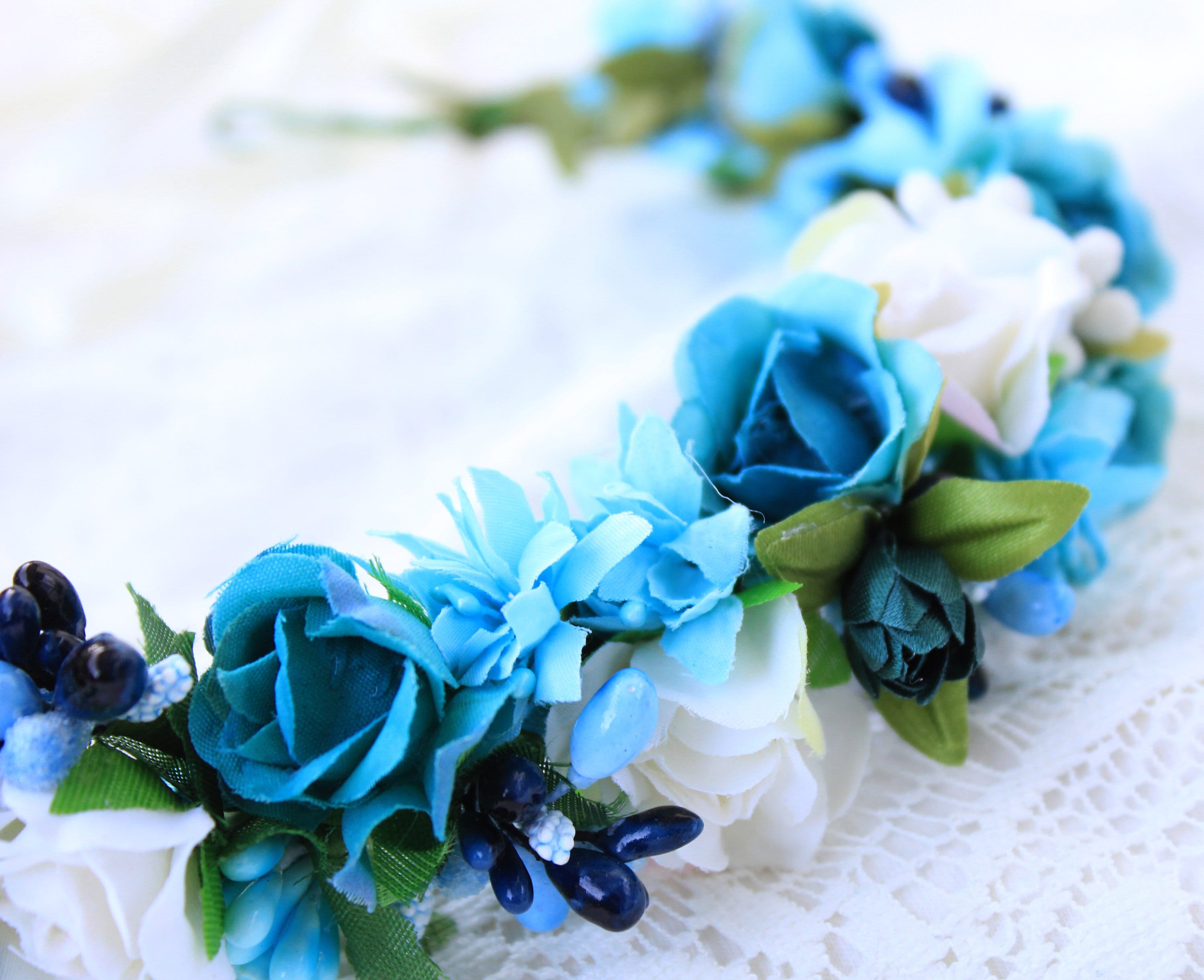 Blue and White Rose Flower Crown Crown for Girl Floral Head Wreath ...