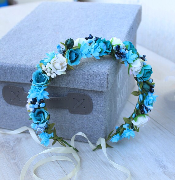 Blue and White Rose Flower Crown Crown for Girl Floral Head Etsy