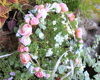 Blush pink and gold flower crown  Floral crown girls Flower girl crown Child headband  Hair accessories