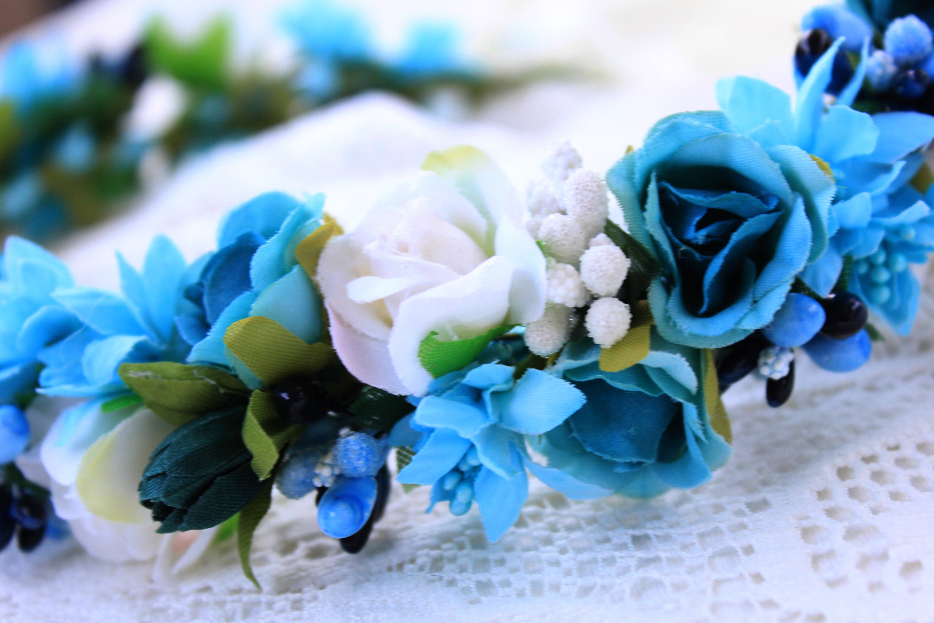 Blue and White Rose Flower Crown Crown for Girl Floral Head Wreath ...