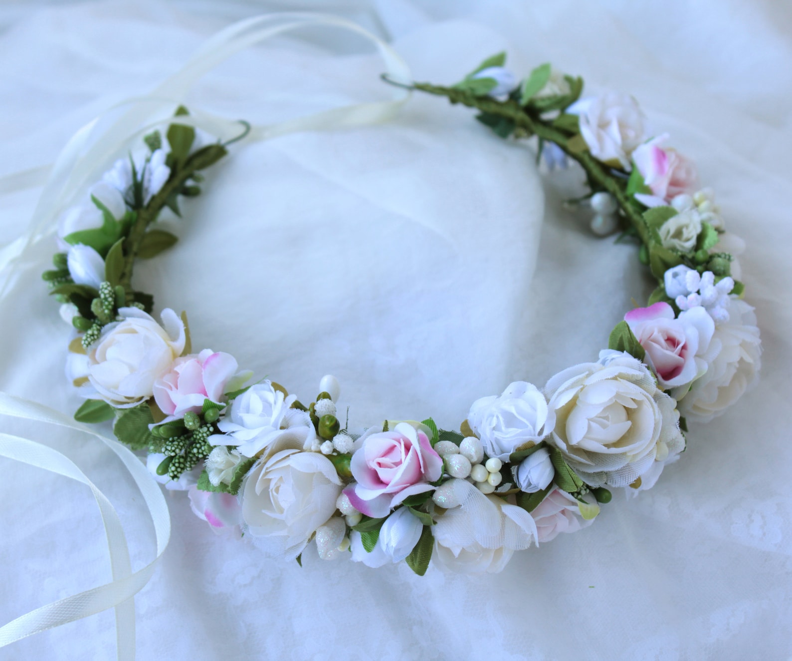 White Pink Rose Flower Crown Wedding Flower Crown Flower Hair Etsy