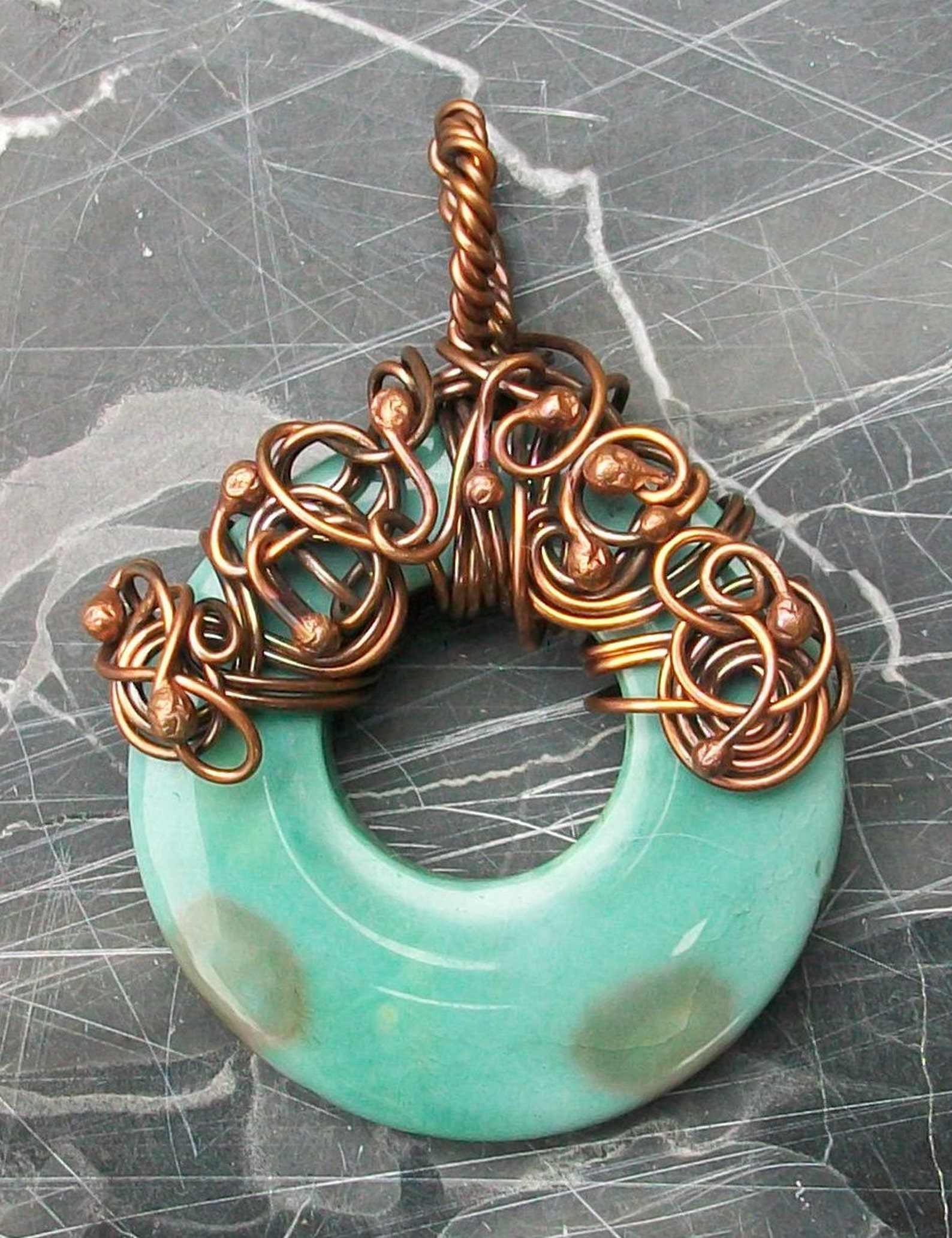 Copper Wire Wrapped Agate Donut Pendant by Rebecca er Etsy