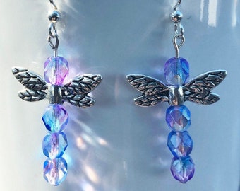 Cottagecore Dragonfly Earrings Fairycore Iridescent Dragonfly Jewelry Purple Dragonfly Earrings