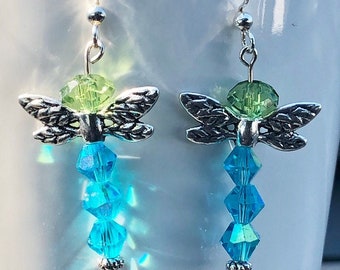 Dragonfly Earrings Turquoise Dragon Fly Earrings Blue and Green Dragonfly Earrings  Dragonfly Jewelry Dangle Earrings