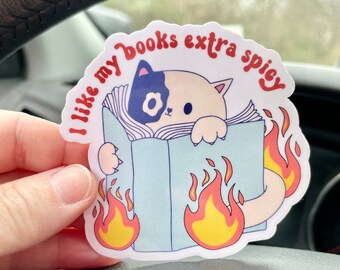 Spicy Books Cat Sticker: Romance Reader Vinyl Decal