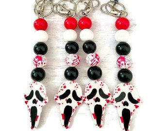 Ghost Mask Keychain Beaded Horror Movie Keychain Key Ring