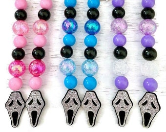 Pastel Halloween Beaded Keychains Screaming Ghost Mask Keychain Horror Movie Key Ring