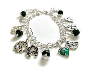 St. Patrick's Day Charm Bracelet - Irish Pride - Shamrock Jewelry - Celtic Gift