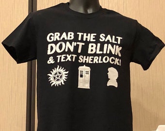 Super Who Lock T Shirt SuperWhoLock Doctor Who T Shirt Sherlock Super Hunters Antipossession Tatoo Symbol Tardis Fandom Gift Geek Gift