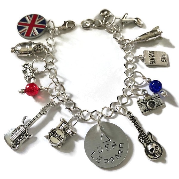 Def Leppard Charm Bracelet Rock Band Music Lover Gift Concert Jewelry Hair Band Glam Metal 1980’s Rock and Roll Rock Jewelry Rock Guitar