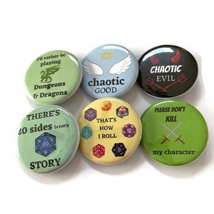 D&D Pinback Buttons Gamer Pins Role Play Game Magnets or Keychains Tabletop Gaming RPG DnD Pin Nerdy Gift