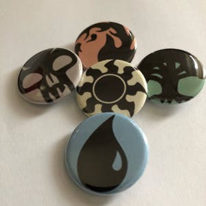 MTG Pins 5 Pack Mana Symbols Card Game Gaming Pins Gamer TCG MTG Buttons Magnets Flat Backs Magic Fandom
