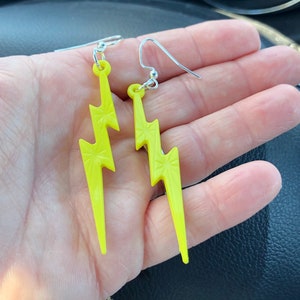 Lightning Bolt Earrings Yellow Acrylic Flash of Lightning Earrings Sterling Silver Hypoallergenic