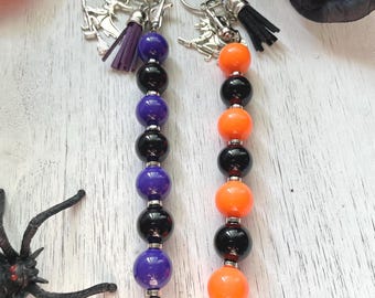 Spooky Witch Beaded Keychain - Halloween Accessory - Key Ring or Bag Charm